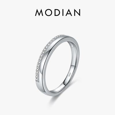 MODIAN Jednoduchý prsten ze solidního 925 mincovního stříbra, jednoduchý, stohovatelný, trendy, s pavé osazením CZ, pro ženy, jemné dámské šperky, dárky