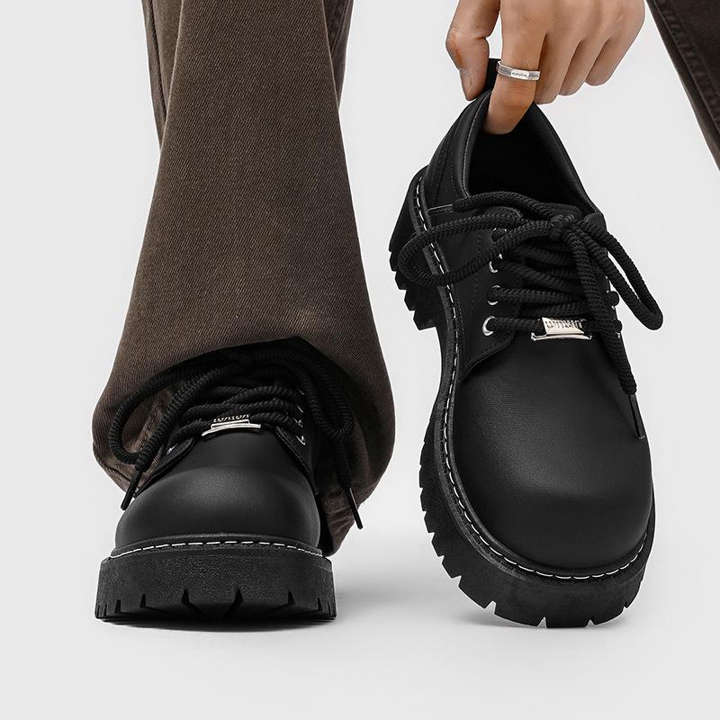 Derby shoes men's platform heightening Martin boots black big head round head commuting cleanfit tooling casual leather shoes
