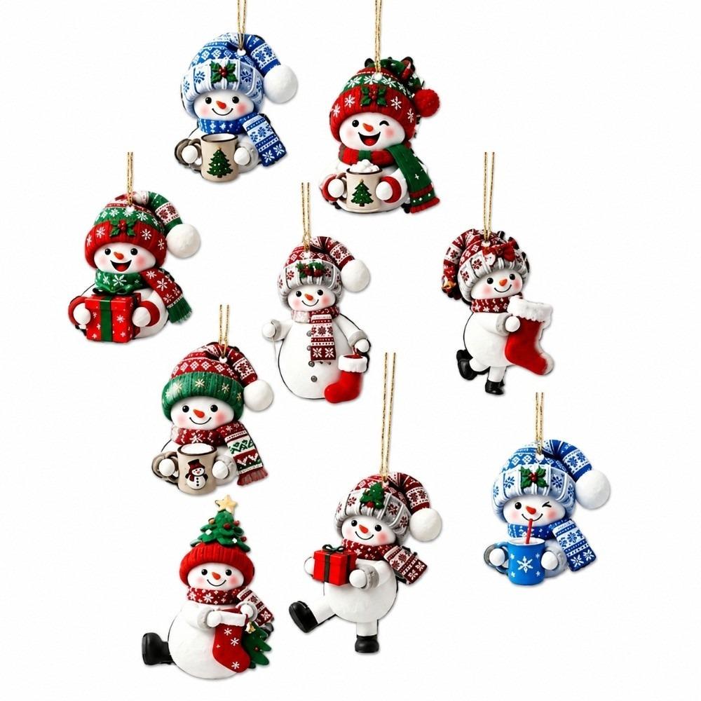 2D Flat Christmas Pendant Snowman Figure Tree Hanging Decor Wooden Snowman Decor New Year Decor