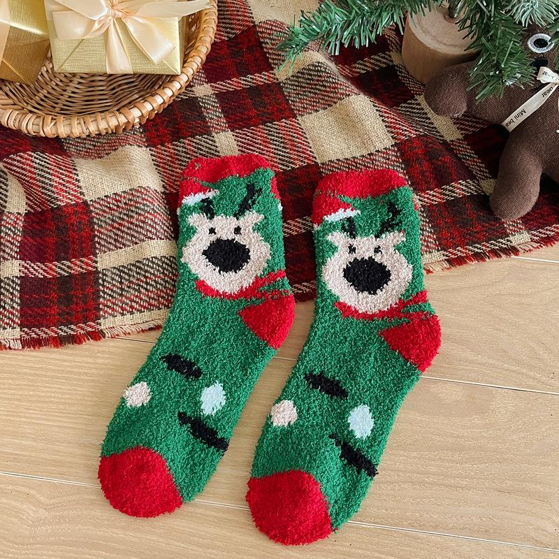 10Pair 24 Christmas Socks Women'S Coral Fleece Thickened Thermal Tube Socks Sleeping Socks Cartoon Half Fleece Floor Socks
