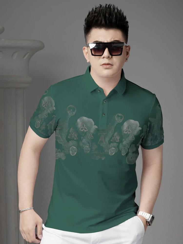 Ozhouzhan 2025 Summer New Lapel Short sleeve T-shirt Men's Trend Slim fit Top Fashion Print Polo Shirt