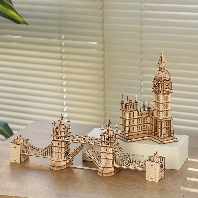 3D Wooden Puzzle Model: Eiffel Tower & Arc De Triomphe - Ancient Building Ornaments for Kids