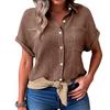 Womens Button Down Shirts Short Sleeve Casual Collared Shirt Loose Blouses Solid Color Tops With Pocket