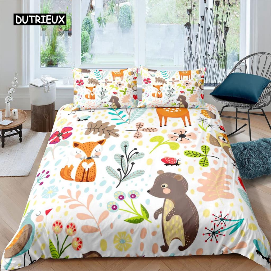 

Комплект пододеяльников с лисой для девочек, комплект постельного белья с рисунком лисы, милый пододеяльник на тему животных для детей, подростков, King, полиэстер, пододеяльник EU single(135x200cm)