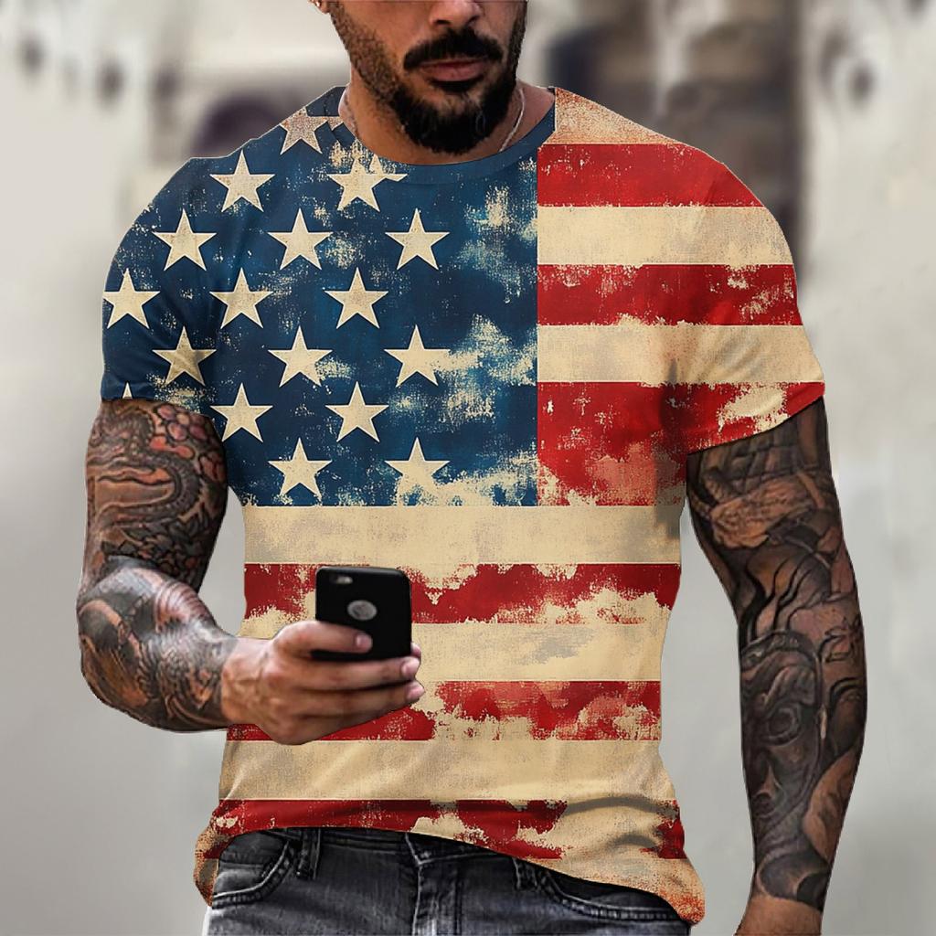 Pánské tričko s krátkým rukávem a kulatým výstřihem s potiskem ke Dni nezávislosti