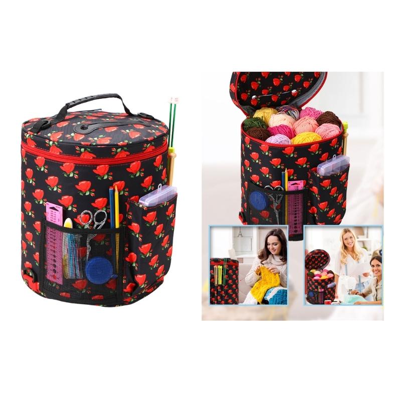 Knitting Tote Bag Crochet Bag Yarn Storage Bag with Compartments for Crochet Hooks, Knitting Needle and Accessories