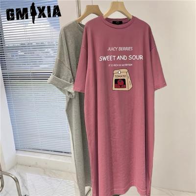 Moda Estiva T-shirt a Maniche Corte Donna Vestito Lunghezza Media Stampato Spacco Morbido Taglie Forti Tendenza Moda Donna