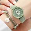 6PCs/Set Women's Retro Watch Set Fashion Simple College Style Student Quartz Leather Watch With Bracelet Set (Box Not Included)