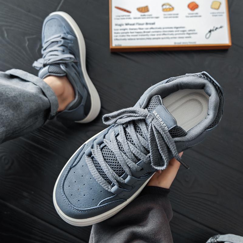 Moda Gri Erkek Spor Ayakkabıları Rahat Düşük Kesim Bağcıklı Kaykay Ayakkabıları Erkek Nefes Alabilen File Düz Erkek Günlük Spor Ayakkabıları