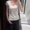 Factory Front Shoulder U-neck Short-sleeved T-shirt Women's Spring Summer Loose and Thin Simple New White Top Trendy