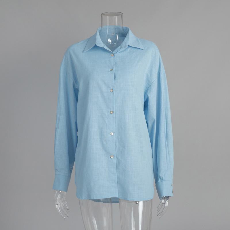 Autumn thin fashion all-match ladies casual button-down shirt, lazy fashion casual solid color simple loose shirt
