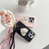 Apple 15 Rhinestone Pearl Love Holder Phone Case For Iphone17 Pearl Handchain Crossbody Rope Silicone