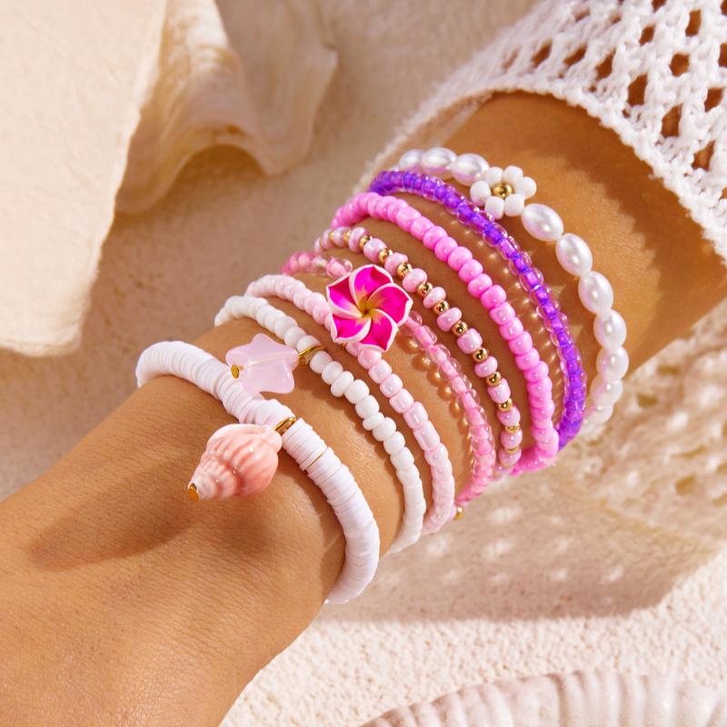 1 Set Summer Ocean Blue Beads Strand Hand Chain Bohemia Starfish Shell Beaded Bracelets For Women Jewelry Beach Vacation Gift