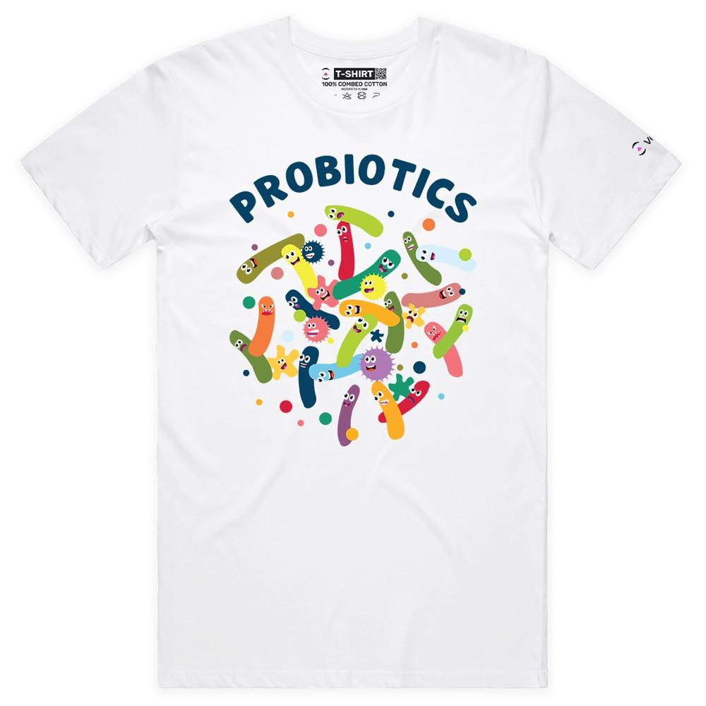 VOICEART Colorful Probiotics Graphic Tee Short Sleeve T-Shirt for Men and Women