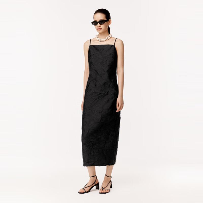 

LESS 2024 Summer Casual Black Spaghetti Strap Dress M