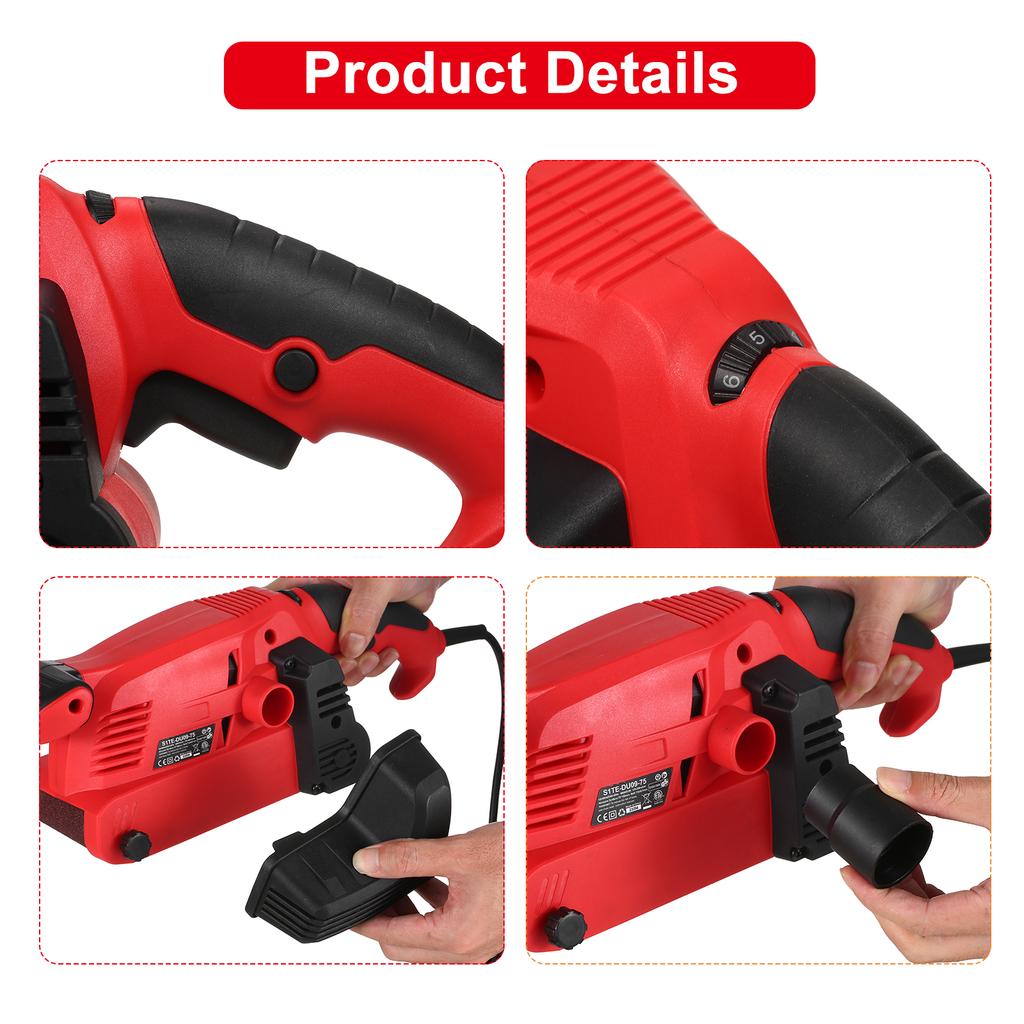 Slefuitor cu bandă pentru lemn, 600 W 6 viteze variabile Slefuitor cu putere cu 12 bucăți curele de șlefuit 75x457mm,