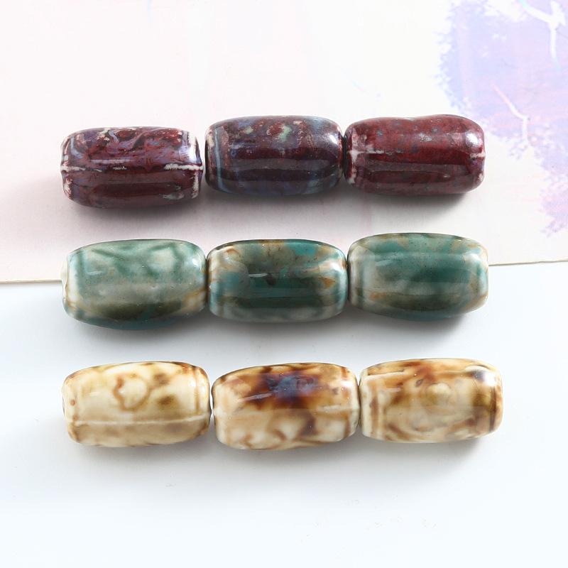 5PCS Flower Carving Glaze Transformation Ceramics Barrel Beads Loose Spacer Beads for Jewelry Making DIY Bracelet Accessories