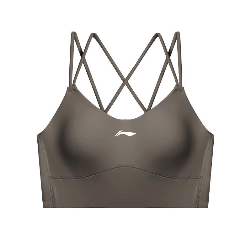 Li Ning Solid Color Sports Training Fitness Yoga Breathable Bra Women Underwear Brown YUBU006-3