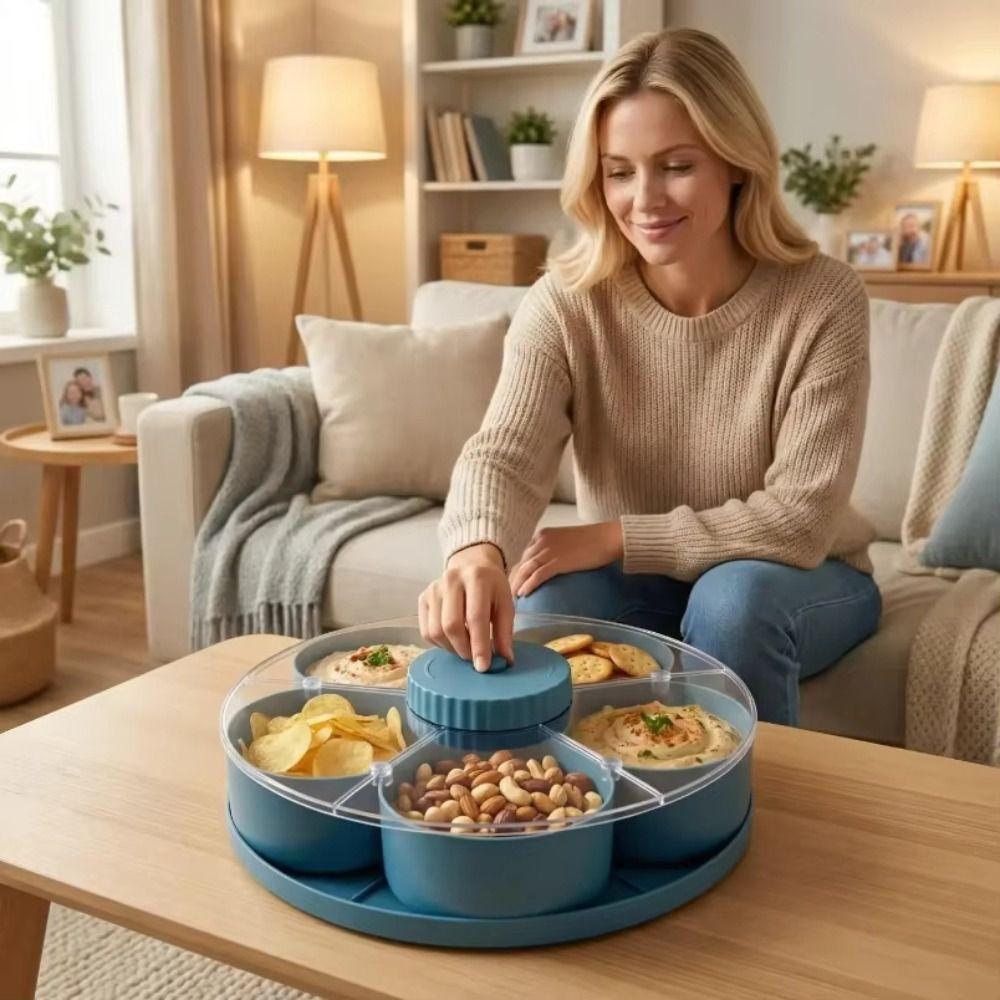 Multi Grid Rotating Snack Tray Divided Spins Candy Nut Storage Snack Box Container  for Home,Picnic