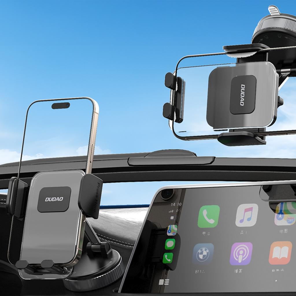 Car smartphone holder with suction cup for dashboard - black