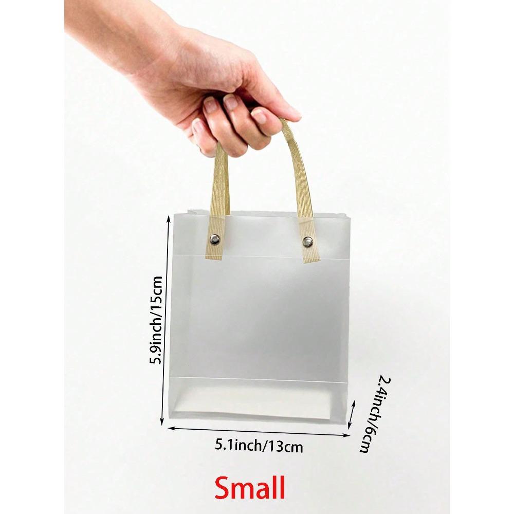 1pc Transparent Gift Bags with Handles, Reusable Plastic Bags with Brown Straw Handles, Translucent Frosted Gift Bags for Valentine's Day