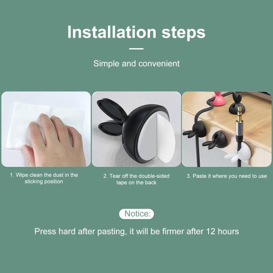 3Pcs/Set Cable Holder Rabbit Ear Shape Creative Cartoon Silicone Self-adhesive Wire Cord Organizer