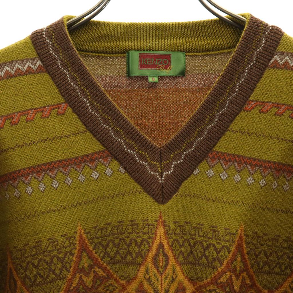KENZO GOLF 90s Wool Old Overall handle Long sleeve V neck sweater 3 knit Men's Used