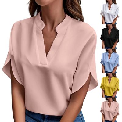 Spring And Summer V-neck Solid Color Casual Versatile Short-sleeved Pullover Shirt