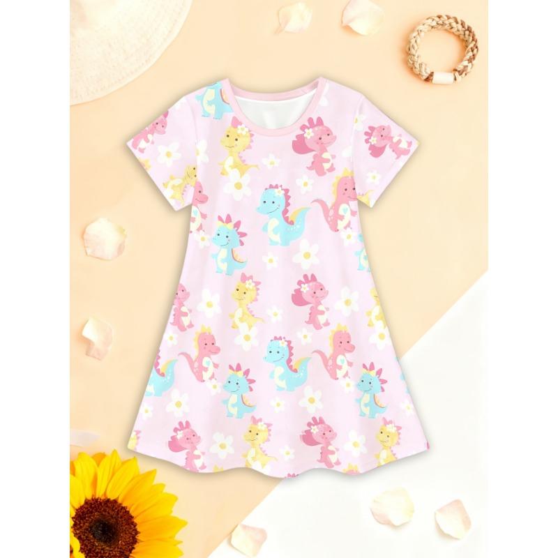 Girls' Princess Dress with Short Sleeves & Oversized - Lightweight Spring Summer Dress Suitable for Birthdays,
