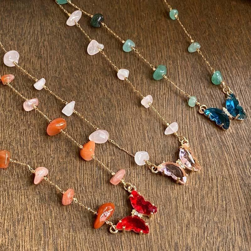Guofeng Delight: Subculture Gradient Crystal Butterfly Clavicle Chain.