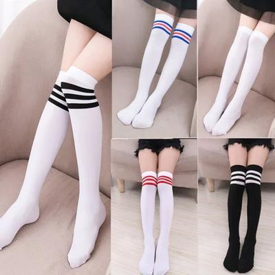 Baby Jungen Mädchen Sport Kniehohe Lange Socken Samt Dünne Atmungsaktive Streifen Weiche Kindersocken Kinder Schuluniform Socken