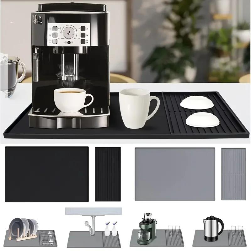 2-in-1 Silicone Coffee Bar Mat - XX-Large Non-Slip Counter Protector (60x40cm) Heat Resistant for Espresso/Cafe/Home Kitchen