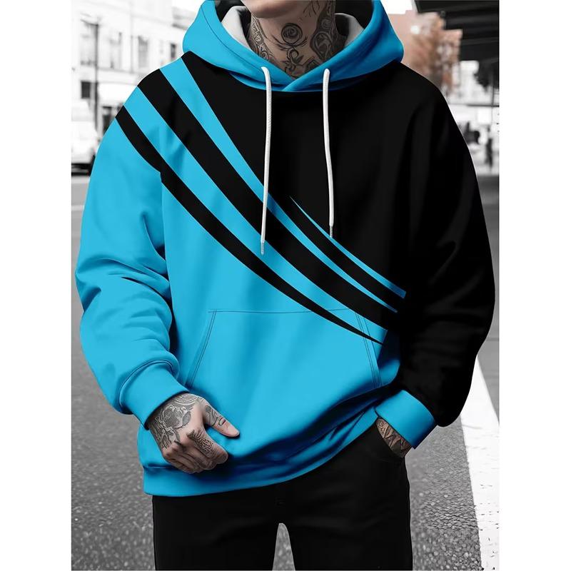 Scratch Stripes Cool Street Hoodie For Men Hip Hop Casual Pullover Coat Contrast Color Personality Loose Oversized Hooded Coat