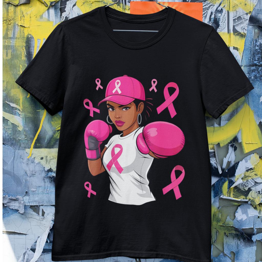 Pink Ribbon Boxing Shirt Breast Cancer Awareness Strong Women Unisex Tee