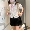 Japanese Sweet Kawaii Girl Preppy Shirt Doll Collar Embroidery White Blouse Women Cute Bow Tops Summer Short Sleeve Shirts New