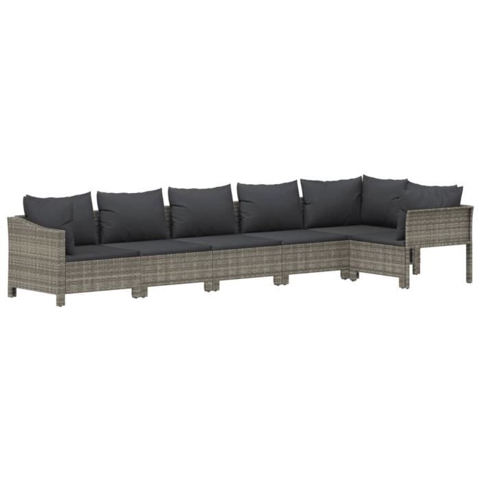 VidaXL Salon de jardin 6 pcs avec coussins Gris Résine tressée 3187276