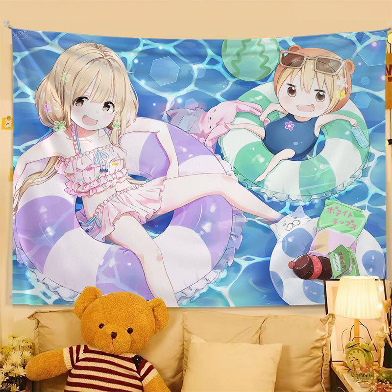 Cute Anime Print Tapestry Wall Hanging Anime Poster Bedroom Backdrop Wall Art Dorm Home Decor