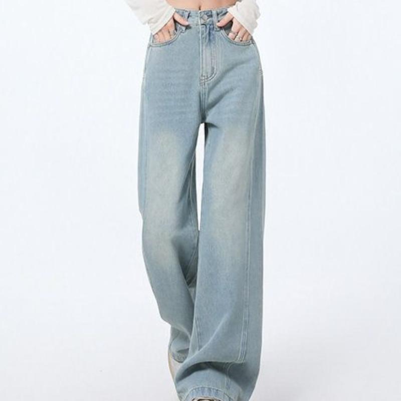 White High-waisted Straight Jeans for Women In Spring and Autumn New Style To Make Them Look Slim and Loose Drooping Fat MM Floor Wide-leg Pants