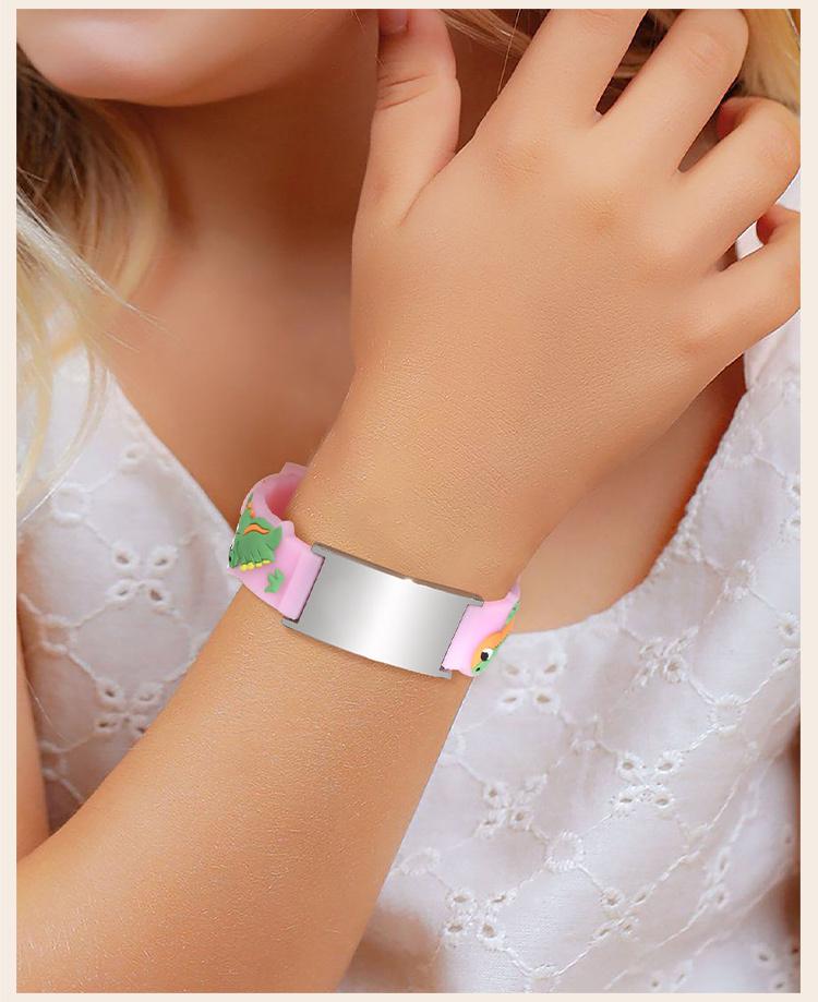 Pink Dinosaurs Silicone Strap Bracelets with Free Customize, If Lost Bracelets, Gift for Son Daughter Kids Child Newborn
