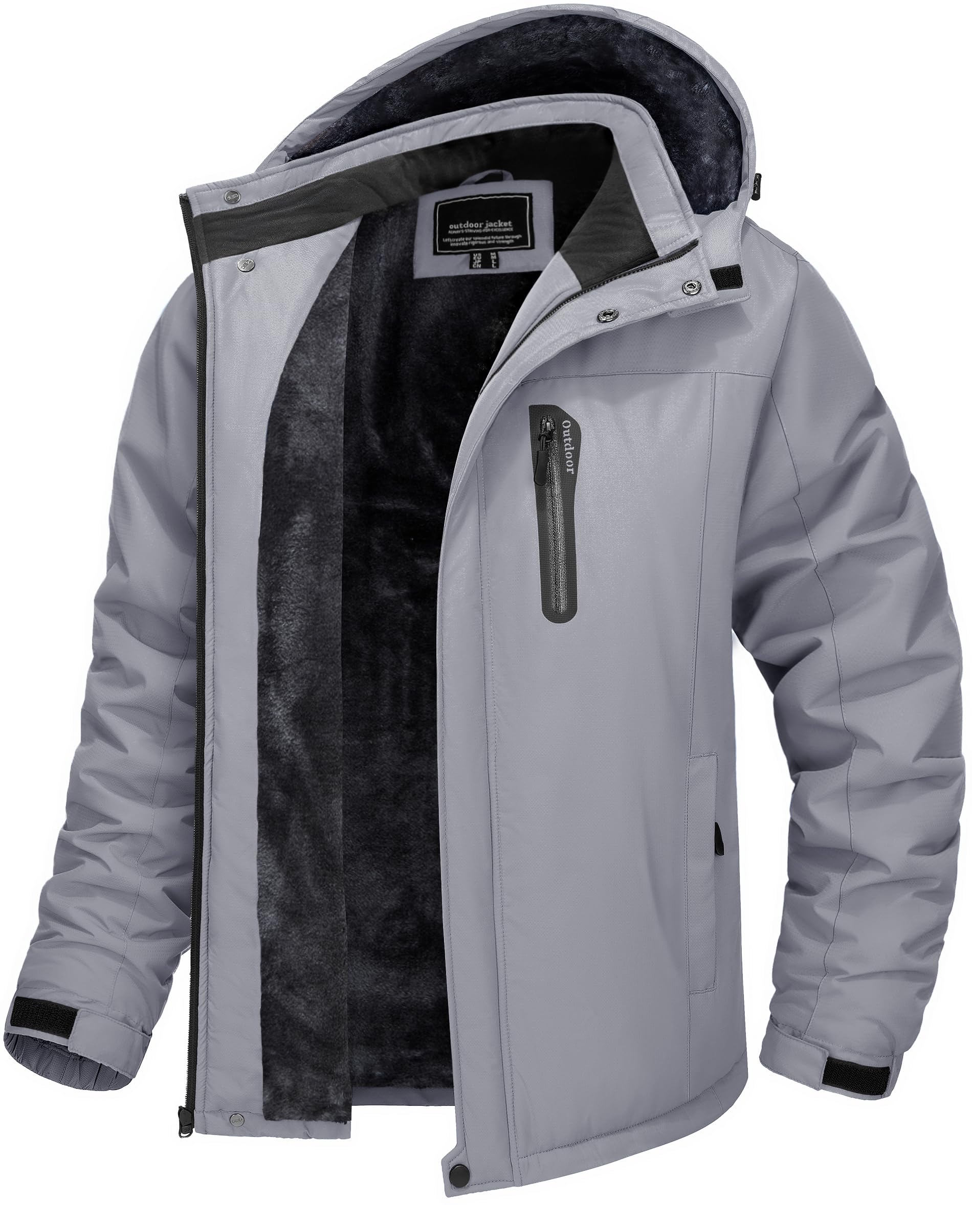

TACVASEN Men s 11k Winter Jacket, Warm Solid Color Zip-Up Coat, Windproof Outerwear for Skiing, Mountaineering, and Snowboarding, Light Gray, Size 3XL