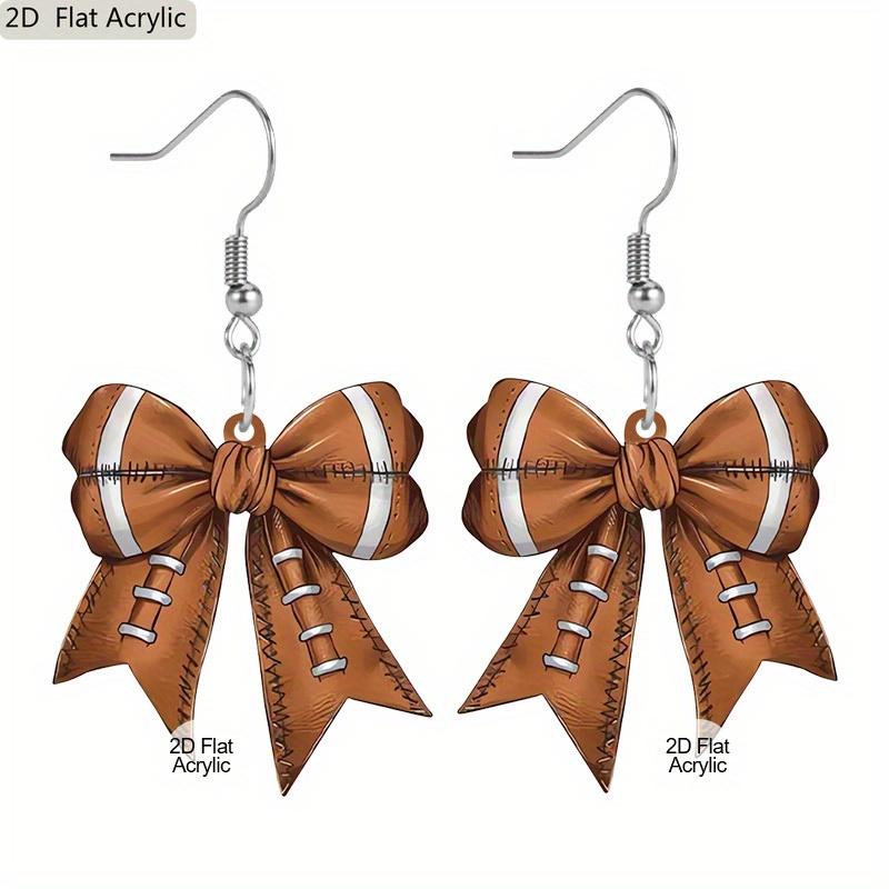 

2D Плоские Серьги-подвески в форме банта для футбола, Легкие акриловые серьги-бантики для игрового дня для женщин, мужчин, любителей спорта, фанатов, сувениры для вечеринок, ювелирные изделия
