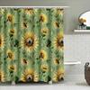 Sunflower Printed Shower Curtain Green Background With Yellow Flowers For Bathroom Decor Customizable