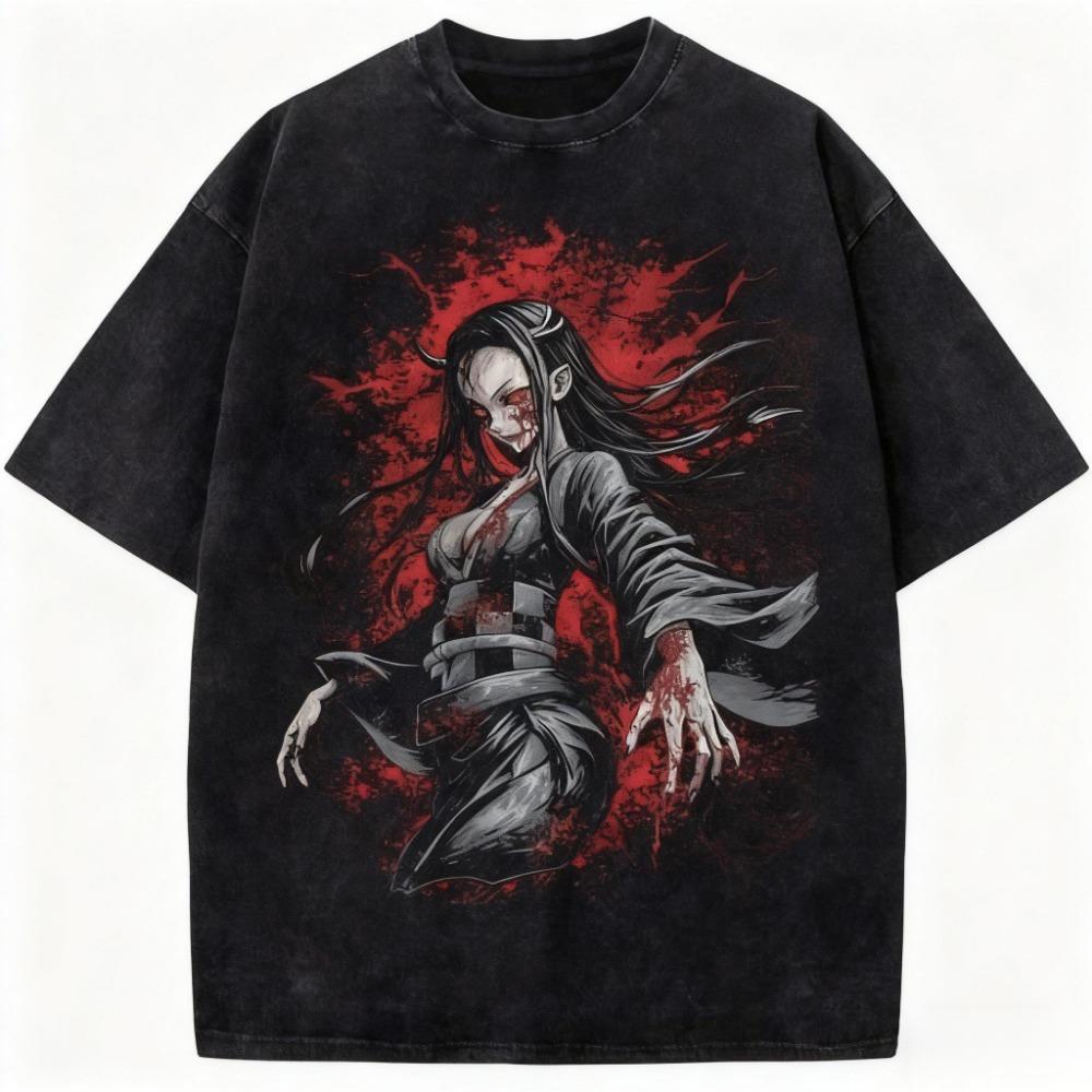 

Summer Retro Washed Style Demon Slayer Blade Anime Printed T-shirt for Men Anime Fans and Enthusiasts T-shirt S