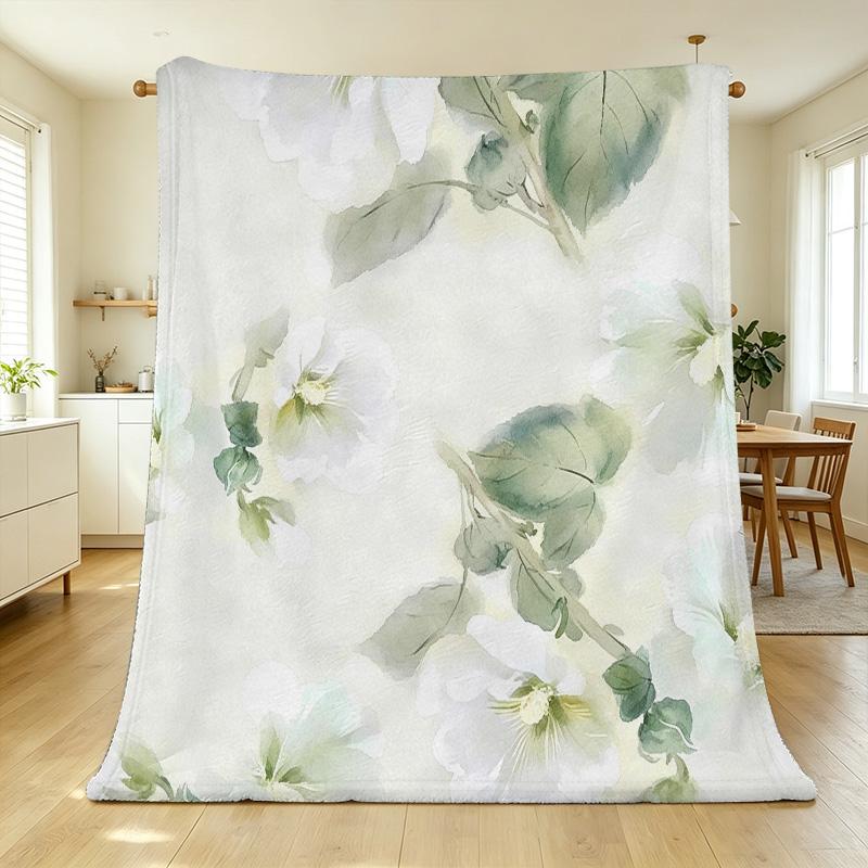 Thick Floral Flannel Blanket | Warm & Soft, Delicate Fresh Design, Single Size for Home, Guest, Christmas & Holiday Use