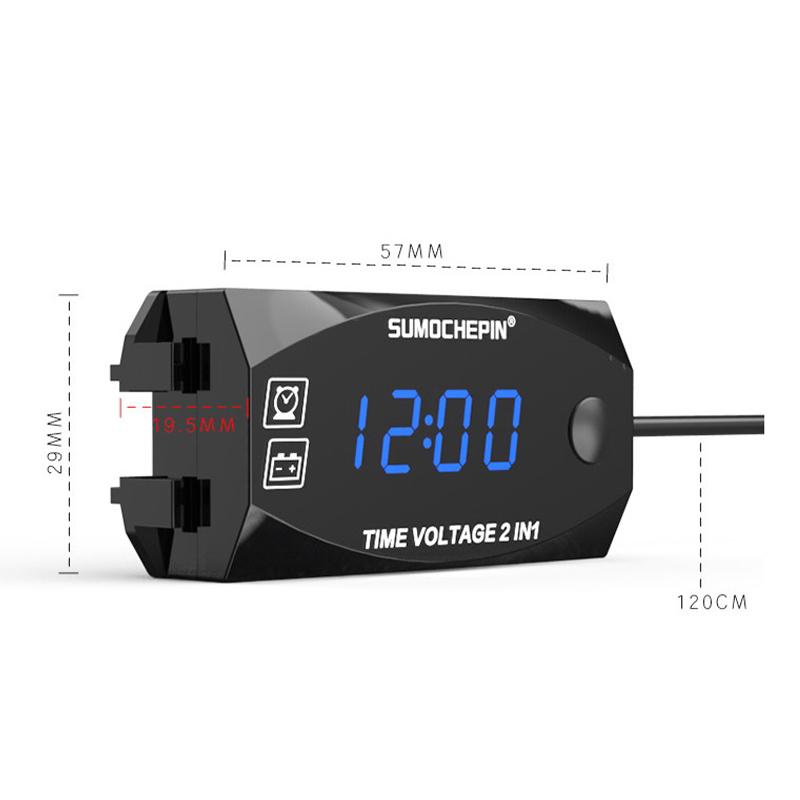 2 In 1 Universal Motorcycle Electronic Clock Voltmeter Ip67 Waterproof Display