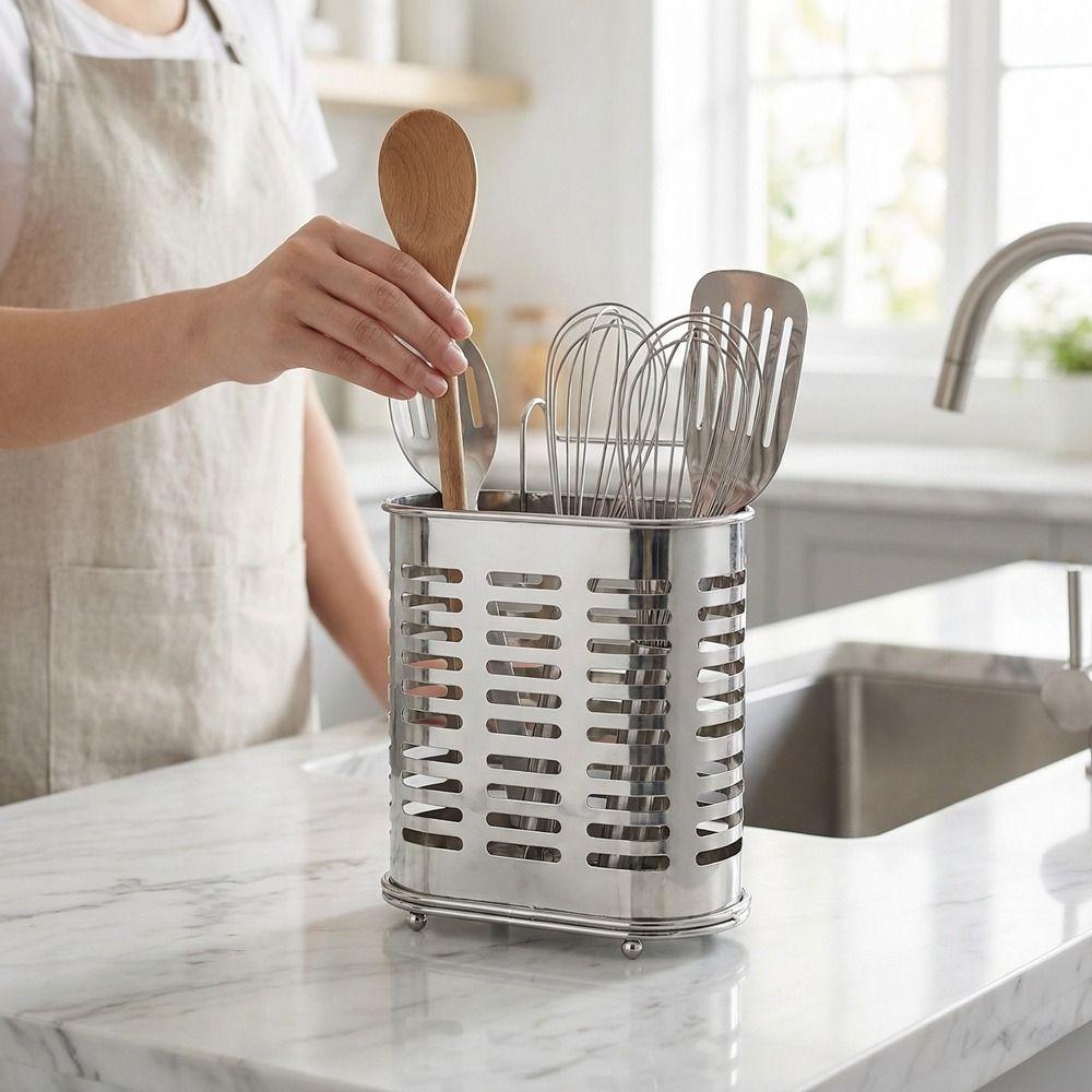 Stainless Steel Chopsticks Holder Hanging Efficient Draining Kitchen Tableware Holder Rust-Free Wall Mounted