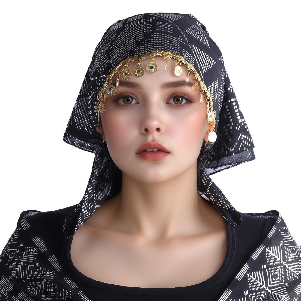 Floral Print Golden Beaded Hijab Breathable Elegant Turban Hat Fashion Triangle Headscarf Eid Gift
