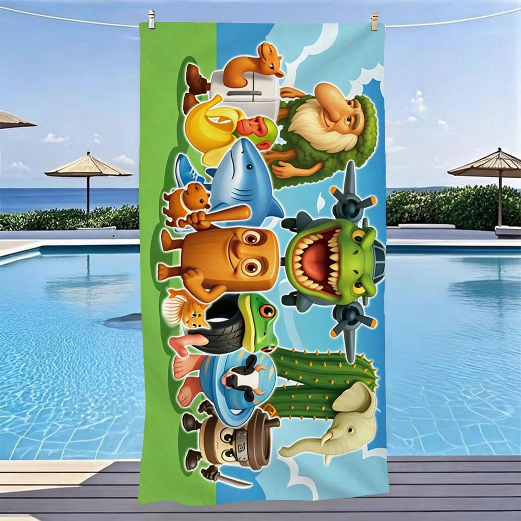 1Pc Funny Cartoon Character Beach Towel Microfiber Soft Skin Friendly Quick Dry Unique Cute Design Essential Beach Accessories