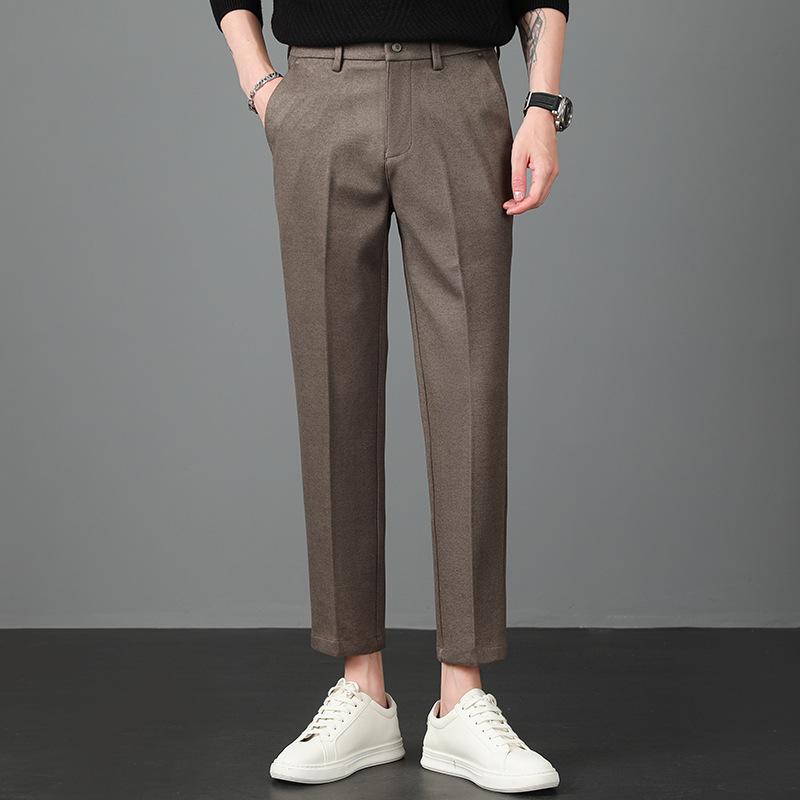 Light Luxury Winter Woolen Trousers Men's Casual Pants Men's Slim Straight Trousers British Elastic Casual Trousers Nine Points