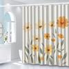 1pc Yellow Floral Pattern Shower Curtain with Hook, Bathroom Partition, Bathroom Accessories, Home Decoration